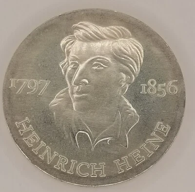 1972 East Germany Large silver 10 Marks-Famous Poet Heinrich Heine-Original Case - Image 1 of 2