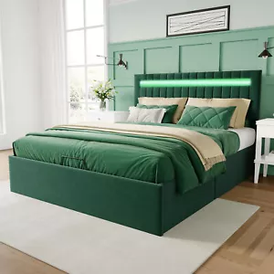 LED Polsterbett Doppelbett Stauraumbett 140x200 cm Bettgestell mit Bettkasten - Bild 1 von 12