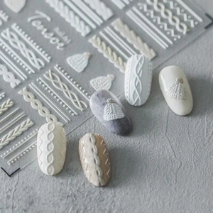 3D Knit Sweater Nail Art Sticker White Yellow Self Adhesive Decal Nail DIY Decor - Picture 1 of 5