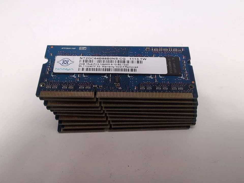 10X NANYA 2GB 1Rx8 PC3-10600S-09-10-B2 1333 MHz DDR3 SDRAM MEMORY ML1132407F.X3  - Image 1 of 2