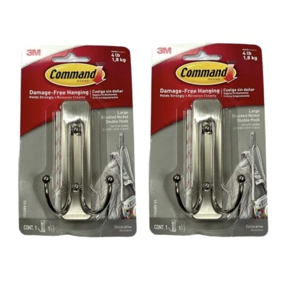 (2) Ganchos de pared dobles grandes decorativos Command 3M, níquel cepillado, tiene capacidad para 4 lb Foto 1 de 4