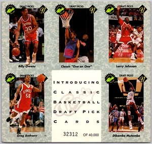 1991 Classic Basketball Draft Picks Promo foglio di carte non tagliato serie #/40.000 - Foto 1 di 2