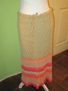 J.Jill Hand Crochet Ombré Knit Pink Beige Gradient Midi Skirt Linen Blend Large - Picture 1 of 5