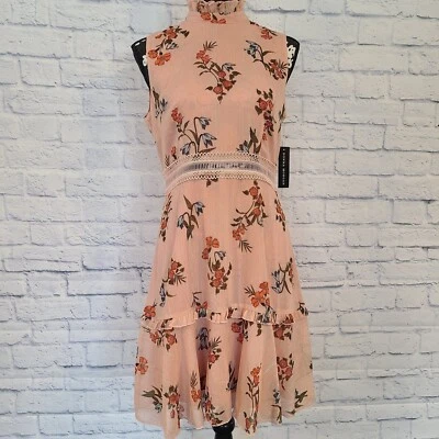 Vestido Donna Morgan Gasa Floral Rosa Azul Talla 6 NUEVO Foto 1 de 4