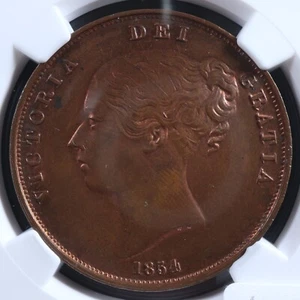 One penny 1854 NGC MS-62 Great Britain KM#739 Copper UK GB Grande-Bretagne - Picture 1 of 4