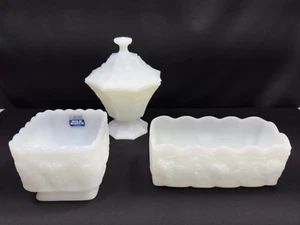 Anchor Hocking Milk Glass Bowl Fire King Planter Compote White Grapevine Harvest - Picture 1 of 20