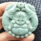 Certified Green Natural Type A Jade Jadeite Carved Happy Buddha God Pendant