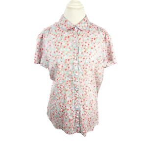 LL Bean Womens Size 3X Cotton Mini Floral Button Shirt Short Sleeve Top Casual