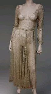 Loreta Gold Sheer Etheral Maxi Dress Tie Waist Mythical Sz Small (8) EUC Party - Picture 1 of 15