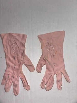 Guantes de día rosas antiguos para mujer con incrustaciones florales Foto 1 de 4