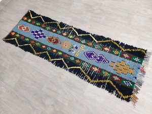 Moroccan Handmade Vintage Wool Runner Rug 2x6 Berber Geometric Azilal Boujad Rug - Picture 1 of 10