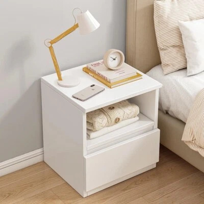 White Bedside Table Drawer Cabinet Bedroom Furniture Storage Nightstand Shelf UK - Image 1 of 4