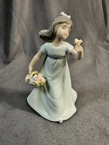 VTG NADAL Porcelain Figurine Girl With Flowers Blue Dress Signed Spain 2760 HTF - Picture 1 of 14