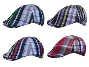 RC Headwear Cotton Country Check Plaid Striped Ivy Cabbie Newsboy Flat Cap Hat - Picture 1 of 5