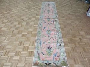 2'6 x 11'8 Runner Hand Knotted Pink Colorful Oushak Oriental Rug G10563 - Picture 1 of 12