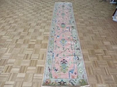 2'6 x 11'8 Runner Hand Knotted Pink Colorful Oushak Oriental Rug G10563 - Image 1 of 4