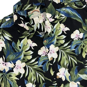 Paradise Found Hawaiian Camp Shirt Men's XL Black Floral Rayon Short Sleeve VTG - Picture 1 of 6