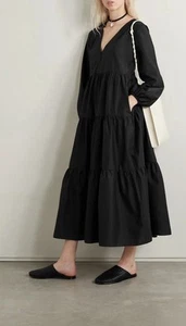 Matteau Maxi Dress Size 2 UK/AU8 US4 Black Long Sleeve Plunge Tiered Cotton - Bild 1 von 13