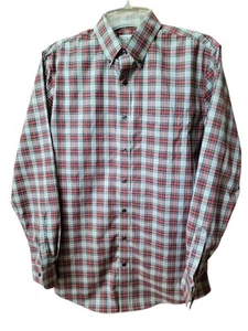 L.L. Bean Medium Tall leicht tailliert rot grau kariert Knopfleiste Herren Baumwollhemd - Bild 1 von 9