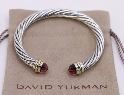 David Yurman Sterling Silver 7mm Cable Bracelet Tourmaline & 14k Gold Medium - Image 1 of 4
