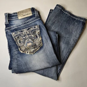 Grace in LA Y2K Style Bootcut Low-rise Jeans Sz 27 EUC Embroidered Pockets - Picture 1 of 9