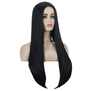 Parrucca nera lunga 27" per donna parrucca sintetica dritta per bambina costume Halloween P - Foto 1 di 12