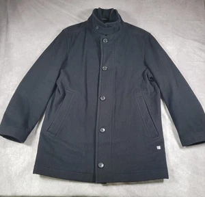 BOSS Hugo Boss Coat Mens 38R Black Wool Cashmere Car Coat Zip Bib Button Front - Picture 1 of 21