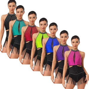 Mujeres Ropa de Baile Brillante Body Tango Salsa Vestido Fiesta Latina Escenario Jazz Rumba - Imagen 1 de 90