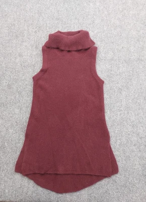 Saks 5th Avenue Cashmere Sweater Women Small Burgundy Turtleneck Tunic Sleeveles - Image 1 of 4