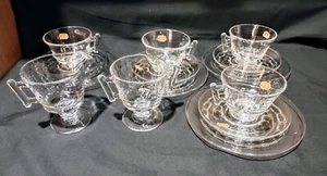 Fostoria RALEIGH Cups Saucers Sugar Creamer Dessert Plates Glass Tea Set for 4 - Picture 1 of 18