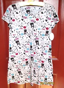 CLEARANCE Pnaeong Nightshirt SMALL Cute Dogs Speak Up Down Pattern Cotton NWT - Picture 1 of 4