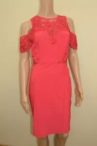New Lipsy Lace Cold Shoulder Pink Dress Sz UK 10 14 petite & 10 & 12 regular - Picture 1 of 3