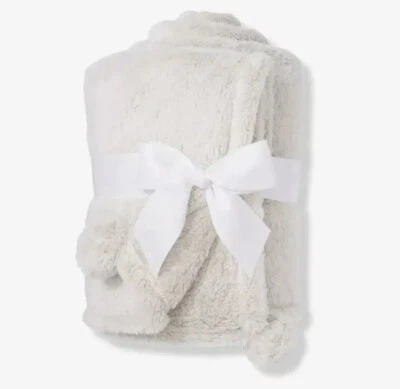 NWT Ultra Soft Plush Pom Pom Throw Blanket  HOLIDAY ~  50" X 60" Cream NEW - Image 1 of 4