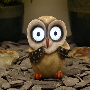 Solar Powered Light Up Big Eyes Owl Garden Ornament Bright Cool White Led Light - Picture 1 of 7