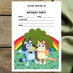BLUEY PARTY INVITATIONS - 10 A5 paper invites & envelopes - Picture 1 of 3
