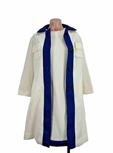Vintage 70s Imperial White Royal Blue Longline Jacket Dress Set Outfit Suit 10 - Picture 1 of 18