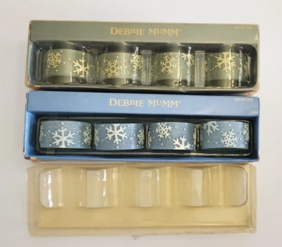 Vtg Sakura Debbie Mumm Blue Snowflake Christmas Napkin Rings Set of 8 NOS - Image 1 of 3