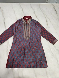 Small Maroon Kurta Red Indian Embroidered Tunic, Chirayu, Size 6 - Picture 1 of 11