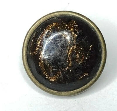 Antique Glass fronted Button Copper glitter design 14 mm  - Image 1 of 3