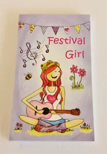 FLIP TOP NOTEBOOK FESTIVAL GIRL GUITAR MUDDY WELLIES PLAIN PAPER /WELLIE MOTIF - Picture 1 of 3