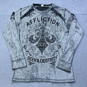 Affliction Thermal Long Sleeve Mens XL Reversible AOP Y2K Seek & Destroy/Flag - Picture 1 of 15