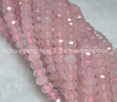 Natural Faceted 4x6mm Pink Rose Quartz Gemstone Abacus Rondelle Loose Beads 15" - Image 1 of 4