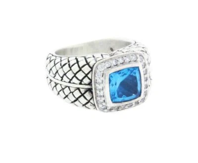 Anillo Scott Kay diamante y topacio azul en plata de ley. Foto 1 de 2