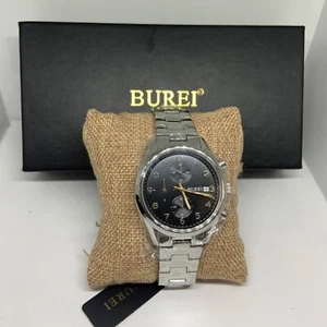 Burei B-7005M Men's Silver Stainless Steel Analog Dial Quartz Wrist Watch FRY34 - Picture 1 of 12