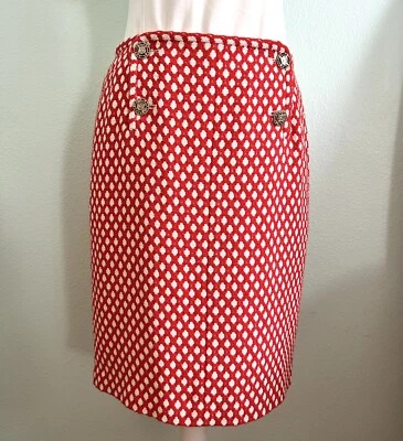 CHANEL Red White Bamboo Tweed 2008 cruise collection COCO CC buttons 40 - Image 1 of 4