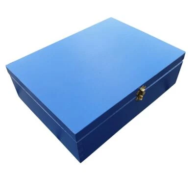 Wooden Box for Paper A4 Size,10 cm Height With Lid Lockable Latch in Blue Color - Image 1 of 4