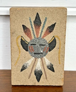 Vintage Navajo mini Sand Painting Sun Shield Signed D. Sandman mini 3" x 2" - Picture 1 of 6