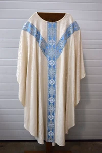 Used White And Blue Marian Vestment, 56" Ht. (CU1712) Chalice Co. - Picture 1 of 9