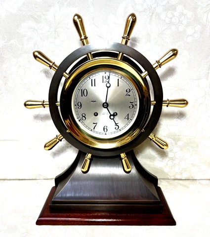 Chelsea "The Mariner" Ship's Bell Clock Ltd Ed on Wood Base Running & Striking Cover