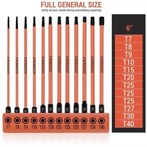12Pcs Long Torx Bit Set 6-Inch (152mm) T7 to T40 Magnetic Security Tamper Pro... - Picture 1 of 8